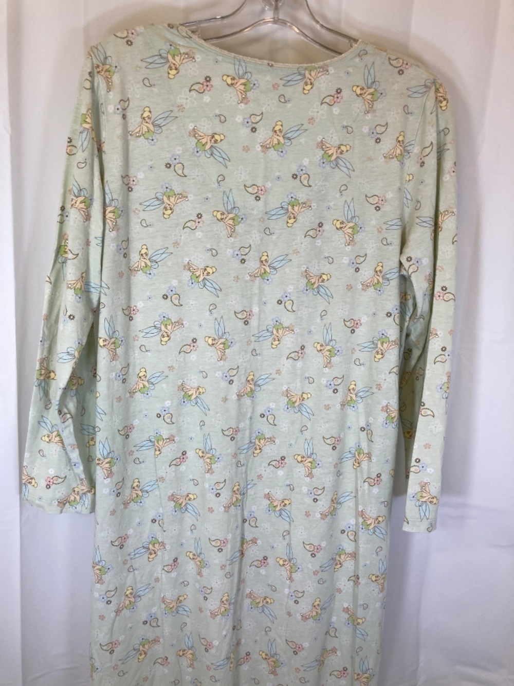 Disney Tinkerbell Pajama Gown Sz L 12/14 green Long Sleeve V Neck - Picture 10 of 13